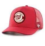 47 Brand MLB Unisex Baseball Team Color Primary Logo Berm Trucker Adjustable Mesh Snapback Hat Adult One Size Fits All - Washington Nationals - Red