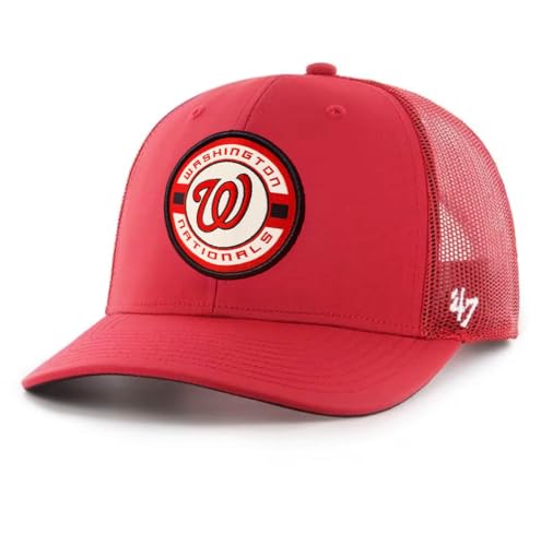 47 Brand MLB Unisex Baseball Team Color Primary Logo Berm Trucker Adjustable Mesh Snapback Hat Adult One Size Fits All - Washington Nationals - Red