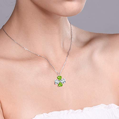Gem Stone King 925 Sterling Silver Green Peridot and Sky Blue Aquamarine 4 Heart Shape Gemstone August Birthstone Pendant Necklace For Women (3.00 Cttw, 6MM Heart, with 18 Inch Silver Chain) - Image 3