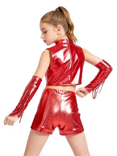 Traje de baile de jazz renvena para niña con lentejuelas brillantes de manga corta 4