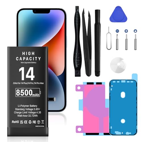 Battery for iPhone 14, 8500mAh New Upgrade High Capacity Battery Replacement for iPhone 14, A2882, A2649, A2881, A2884, A2883 with Repair Tool Kit