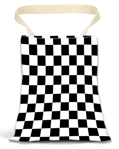 Image of Car Garbage Can, Trash Bag, Hanging Trash Can for Vehicle Accessories, Travelling, Camping, Cute Back Seat Organizer, Classic Black White Plaid