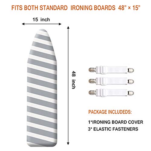 Sheechung 48X15 Ironing Board Cover And Pad - With Elasticized Edges And 3 Connecting Straps,Premium Heavy Duty 3-Layer Silicone Coated Cover,Heat Reflective, Scorch Resistant #TOP6