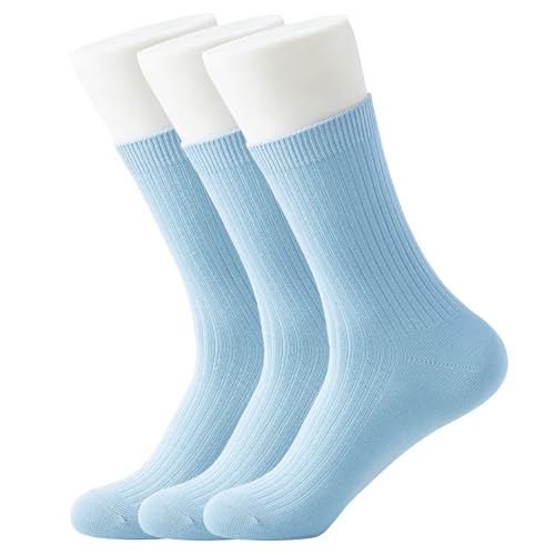 SRYL womens Super soft Combed cotton socks 3-Pairs,(Multicolor may choose) C310 (3 pairs-Light blue)