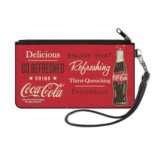 Coca-Cola Wallet, Zip Pouch, Coca Cola Enjoy That Everywhere Bottle Red White Brown, Canvas