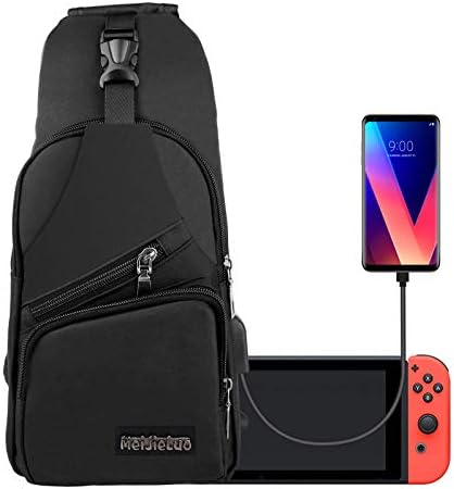 Sling Backpack, EEEKit Small Black Sling Crossbody Backpack Shoulder Bag for Men Women, Backpack Crossbody Travel Bag Joy-Cons and Accessories, Charge Your Phone Via Side USB Charging Interface