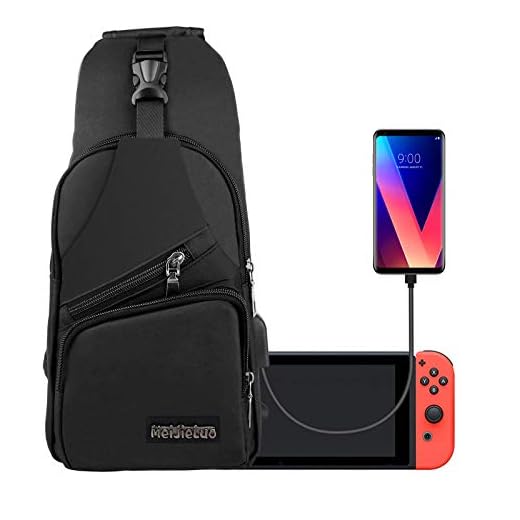 EEEKit Sling Backpack, Small Black Sling Crossbody Backpack Shoulder Bag for Men Women, Backpack Crossbody Travel Bag Joy-Cons and Accessories, Charge Your Phone Via Side USB Charging Interface