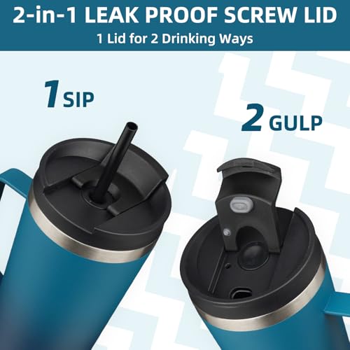 Image of BJPKPK 30oz Insulated Tumbler with Handle, Lid & Straw, Stainless Steel