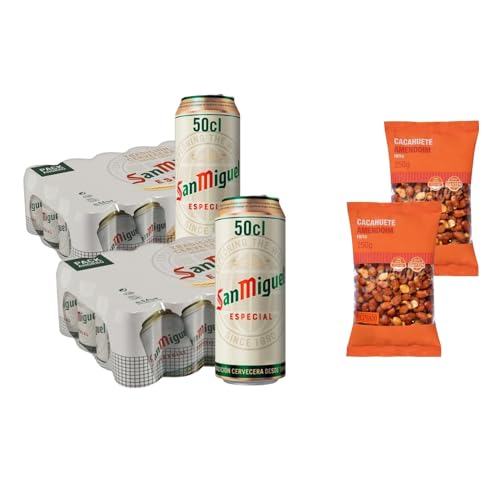 UBOON - Especial Lager, Cerveza Premium Española, Calidad Tradicional y Sabor Refrescante, Pack 24 Lata de 50 cl, 5.4% Volumen de Alcohol + ¡Incluye Dos Cacahuete frito mezcla Mercadona de Regalo