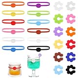 24 Pack Silicone Water Bottle Charms, Stretchable Drink Markers for Wine Glasses, Cup Charms for Cocktail, Champagne, Bottle Identification, Wine Glass Markers for Parties, Events, Home Use(2 Styles)