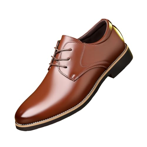 Men's Leather Chunky Heel Business Oxford Shoes Classic Pointed Toe Non-Slip Lace-Up Wedding Tuxedo Formal Shoes