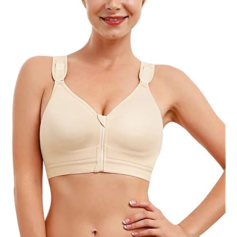 CYDREAM Women Post-Surgical Bra Zip Front Post Surgery Sports Bras Racerback Support Wireless Adjustable Straps (L, Beige) Cover