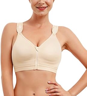 CYDREAM Women Post-Surgical Bra Zip Front Post Surgery Sports Bras Racerback Support Wireless Adjustable Straps (L, Beige)