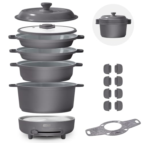 Dash Stacks 16-Piece Ceramic Cookware Set, Electric Burner, Forged Iron