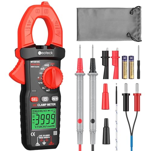 Neoteck Clamp Meter 4000 Counts Amp Meter for TRMS AC Current AC/DC Voltage 600A Auto Range Digital Multimeter with Capacitance Continuity Resistance NCV Diode Test for Car Electric Cabinet