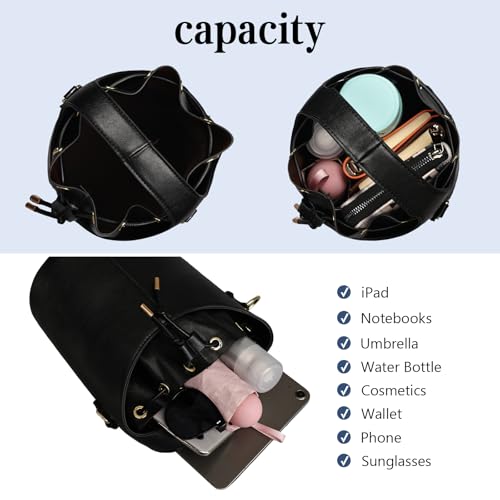 Bucket Bags for Women Vintage Tote Bag Bucket Purses Vegan Leather Hobo Bags Drawstring Crossbody Purse4