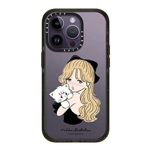 CASETiFY �C���p�N�g iPhone 14 Pro �P�[�X [MIL�K�i���� (4x MIL-STD-810G)/2.5m����̗����������N���A] - girl & mousse (black) by mikko illustrations - �O��