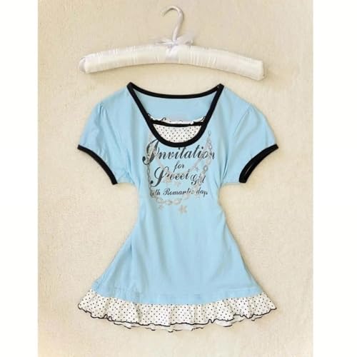 Image of Kawaii Cutecore Harajuku Y2k 2000s Tops Summer Preppy Aesthetic Alt Goth Emo Short Sleeve Graphic Tees