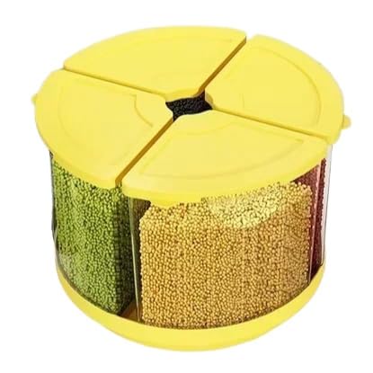 LSQCSN Large Upgrade Food Rice Bucket Household Insect-proof and Moisture-proof Rice Barrels Sealed Rice Storage Tank Flour Grain Storage Kitchen (Yellow-4 Grid)