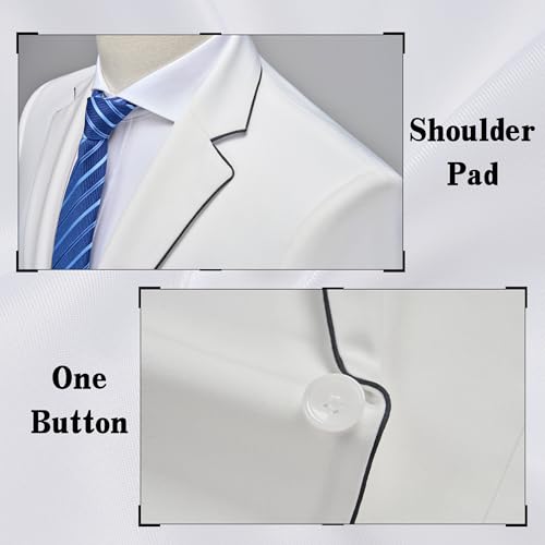 Mens White Suit 2 Piece Slim Fit Tuxedo Set One Button Notch Lapel Blazer & Bell Bottom Jeans, Ideal for Wedding, Prom2