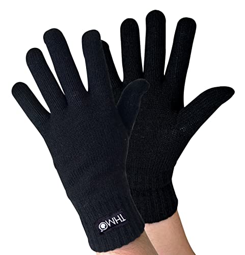THMO - Mens Lightweight Winter Outdoor Full Finger Thinsulate 40g Lined Gloves (Black, M/L)