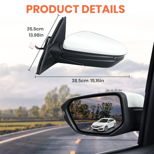 MOFOAP Left Driver Side Mirror For 2016 2017 2018 2019 2020 2021 Honda Civic Coupe Touring Mirror with Heated Turn Signal Manual Folding Replace 76258-TBA-A21ZA(White)7Pins by MOFOAP - Image 8