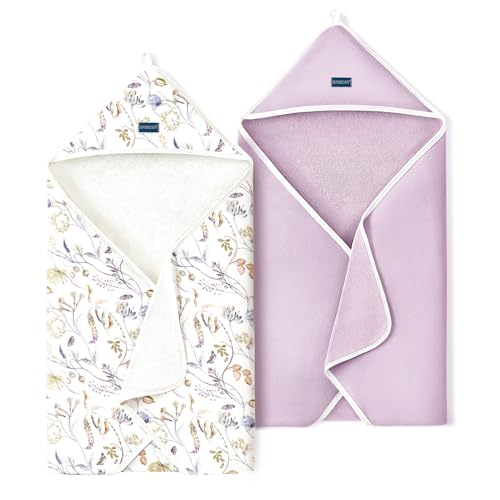 Image of GRSSDER Baby Hooded Towel 2 Pack for Newborn, Super Soft Bath Towels with Original Design, Ultra Absorbent Knit Terry, Large Toddler Towels with Hood for Girls, Shower Gifts for Infant, 34"x 34"