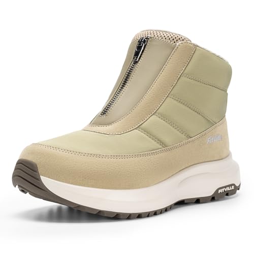 FitVille Winterstiefel Damen Extra Weit Winterschuhe Reißverschluss Warm Gefüttert Schneestiefel Wasserdicht Kurzschaft Stiefel Breit Schlupfstiefel Rutschfest Outdoor Boots Helloliv 38 EU Weit