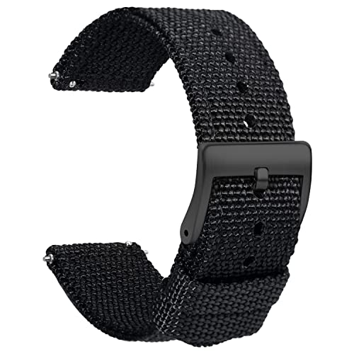 Tstrap Correa Reloj Nylon 20mm - Correa de Reloj Negra Suave de Liberación Rápida - Bandas de Reloj de Lona Militar para Hombres y Mujeres - Bandas de Reloj Inteligente - 18mm 20mm 22mm 24mm