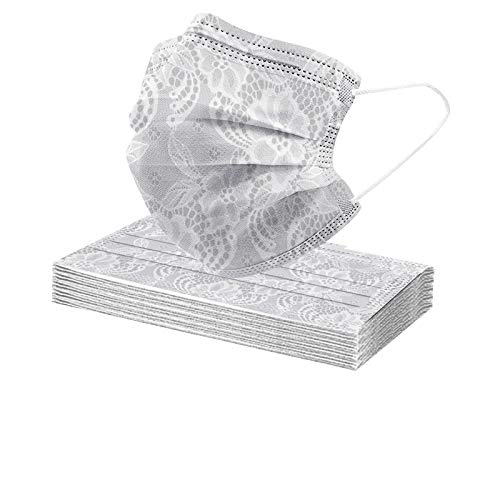 50Pcs Lace Disposable Face_Masks,3-Ply Meltblown Disposable Protective Facemasks For Women,Fashion And Beautiful Breathable Disposable Face_Masks For Wedding Party Campus (A) #TOP5