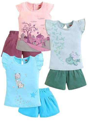 Image of LuvLap Baby Girls Regular Fit 100% Cotton Half Sleeves Girls Top CoSet Pack of 3