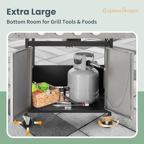 Captiva Designs Propane Gas BBQ Grill with Side Burner, 4 Burner 42,000 BTU - 4
