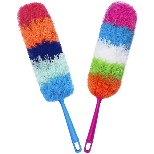 2 Pack 22-Inch Rainbow Reusable Microfiber Dusters,Bendable and Washable Feather Duster for Everyday Cleaning in Home, Library, Office, Car, and More
