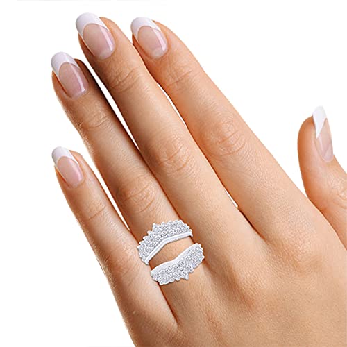 AFFY 4 Carat Round Cut Cubic Zirconia Double Row Solitaire Enhancer Guard Ring in 14k White Gold Over Sterling Silver 7