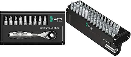 Wera 05073645001 Ratchet Set Kraftform Kompakt Zyklop Mini 1, Silver & Bit-Check 30 Metal 1 General bit Set for Drill/Drivers, Metal Jointing, PZ,PH,Hex-Plus,TX 30 Piece, 05057434001