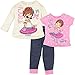 Disney Fancy Nancy Toddler Girls' 3 Piece Long Sleeve Fleece Top, T-Shirt & Pants Set, Pink (4T)