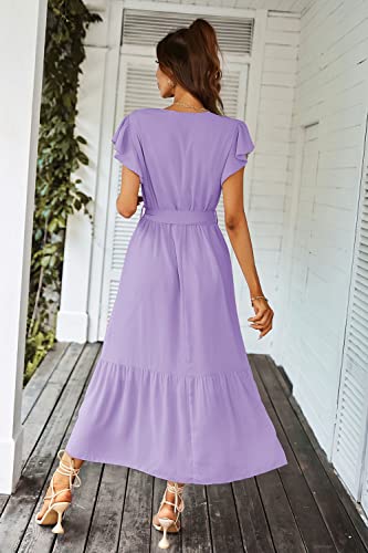 PRETTYGARDEN Women's Summer Floral Boho Maxi Dress Wrap Short Sleeve V Neck Ruffle A-Line Flowy Wedding Guest Long Dresses