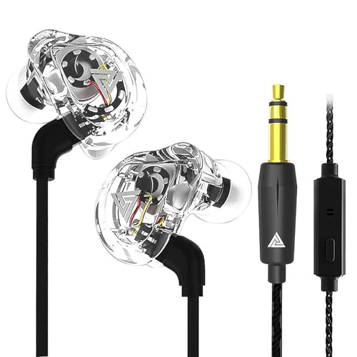 Leuchtbox QKZ VK1 Premium In-Ear Headphones Cable 108dB HiFi Sport and Gaming Headphones HD Microphone HiRes Sound Bluetooth-enabled Earbuds Heavy Deep Bass Double Driver (Transparent/White)