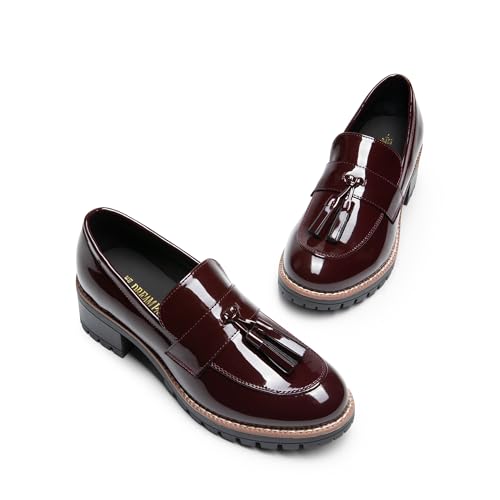 Image of DREAM PAIRS Women's Chunky Loafers Business Casual Shoes | Comfortable Slip-on Loafers for Women with Round-toe Design and Tassels, Work Office Dressy Shoes