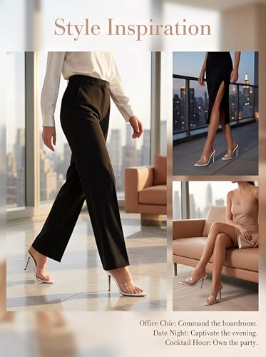 Image of Women Clear Pointed Toe Sandals Stiletto Heels Transparent Strap High Heels Slip on Mules for Women