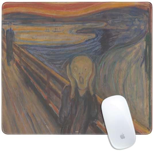 Skinit Edvard Munch The Scream Design, 12.6" x 11" Small Gaming Mouse Pad, Desk Pad with Stitched Edges for Office and Home.