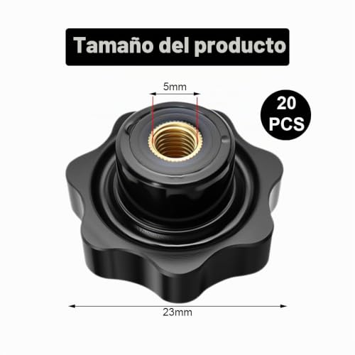 Miniatura 2 de Zasjon Tuerca De Perilla, 20 Piezas Perilla De Estrella Pomo Estrella Negro Perilla Roscada Perilla De Sujeción M5 X 25 Uerca Mango Plastico Con Orificio Para Equipos Mecánicos