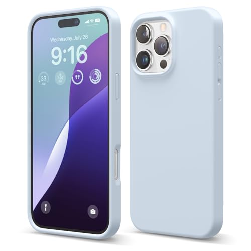 elago Premium Liquid Silicone Case Compatible with iPhone 16 Pro Max Case, Full Body Protective Cover, Shockproof, Slim Phone Case, Anti-Scratch Soft Microfiber Lining, 6.9 inch (Light Blue)