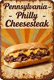 Pennsylvania – Philly Cheesesteak Metal Tin Sign 8x12 Inch - Retro Wall Decor For Man Cave，Home, Bar, Kitchen, Garage
