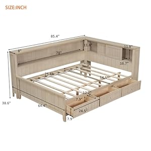   LUSPAZ-Full-Size-Wood-Daybed-with-Storage-Shelves-and-3-Drawers-Farmhouse-Style-Sofa-Corner-Bed-with-Wooden-Solid-Salts-Easy-Assembly-No-Box-Spring-Required-for-Living-Room-Bedroom-Antique-White