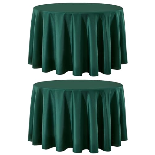 Aocoz 2 Pack Dark Green Round Tablecloths 108 Inch for Dining Tables