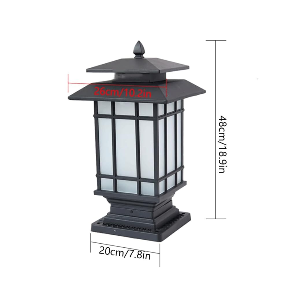 HZWJIA Black Outdoor Pillar Lamp New Chinese Hardwired Built Hotel Villa Patio Pillar Head Lamp Outdoor Pillar IP65 Rated Waterproof Bollard Light With Glass Shade Suitable For Garden Fence Lawn Pilla