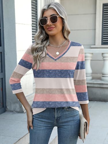 Image of Zeagoo Womens Blouse Casual 3 /4 Length Sleeve V Neck Basic T-Shirts Spring Summer Cute Tunic Tops Business Work Tees