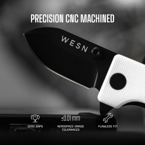 Image of WESN Microblade Premium Folding Pocket Knife - 1.5 inch D2 Steel Blade, Compact EDC Knife with G10 Handle, Manual Thumb Stud, Deep Carry Clip - Lightweight Everyday Carry (Titanium) (Blacked Out White G10 X Titanium)