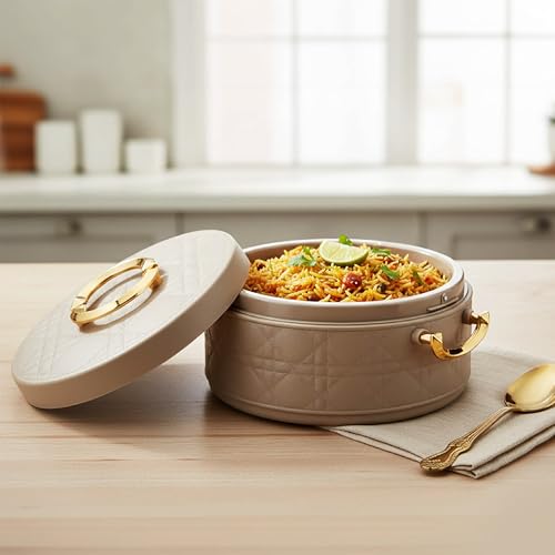 Image of CELLO Ornetto 2500 Insulated Serving Casserole 2500 ml Brown | Food Grade, Double Walled, PU Insulated | Hot Pot Case Keeps Food Fresh & Hot for Long Hours | Casserole Set for Roti, Chapati, Rice